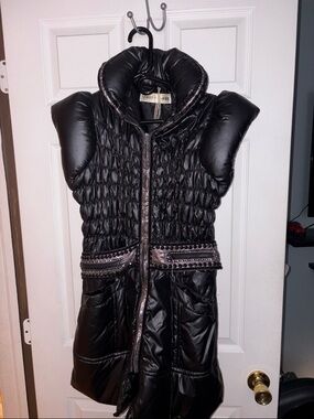 Women's Black Quilted Puff Vest with Studded Trim